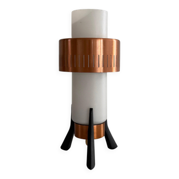 Lampe de table simple en métal cuivré et verre opale, années 1960, Germany