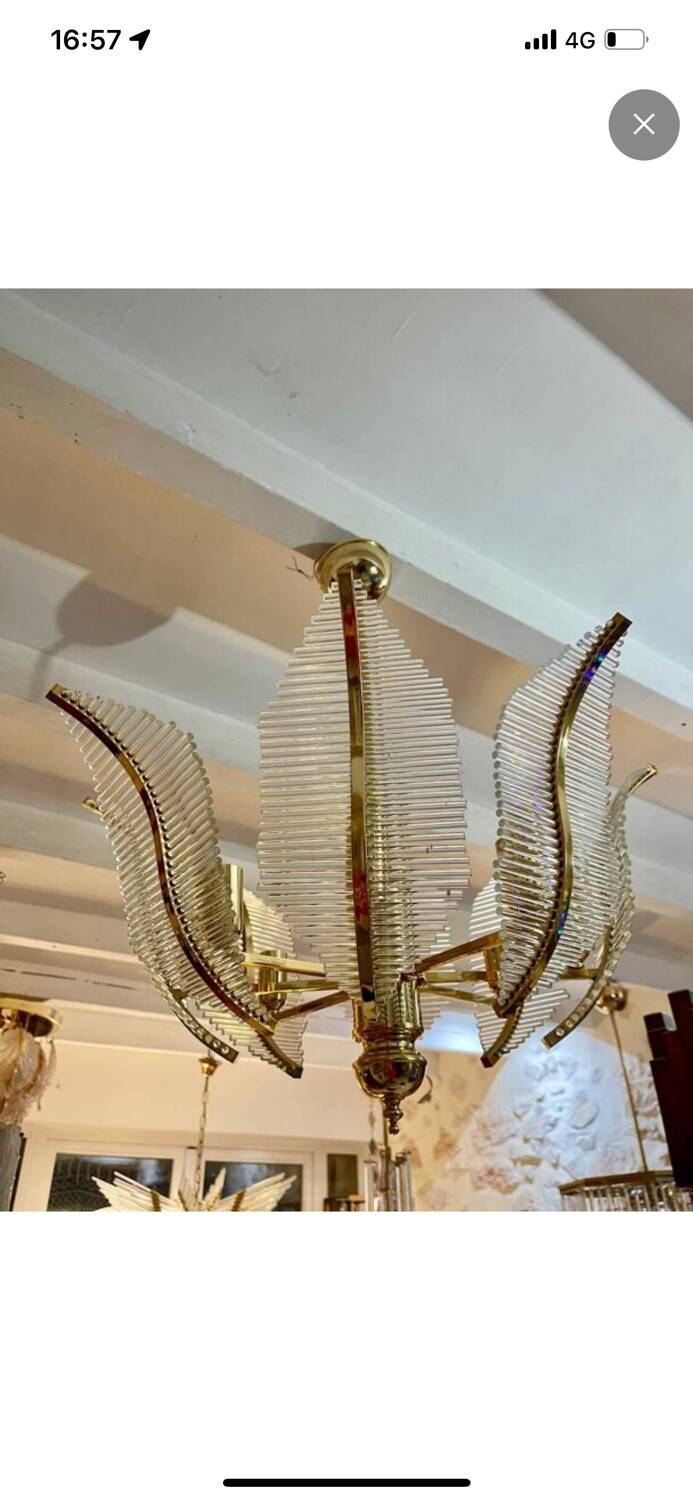 Venini Palm chandelier in glass and gilding, Italy 1980