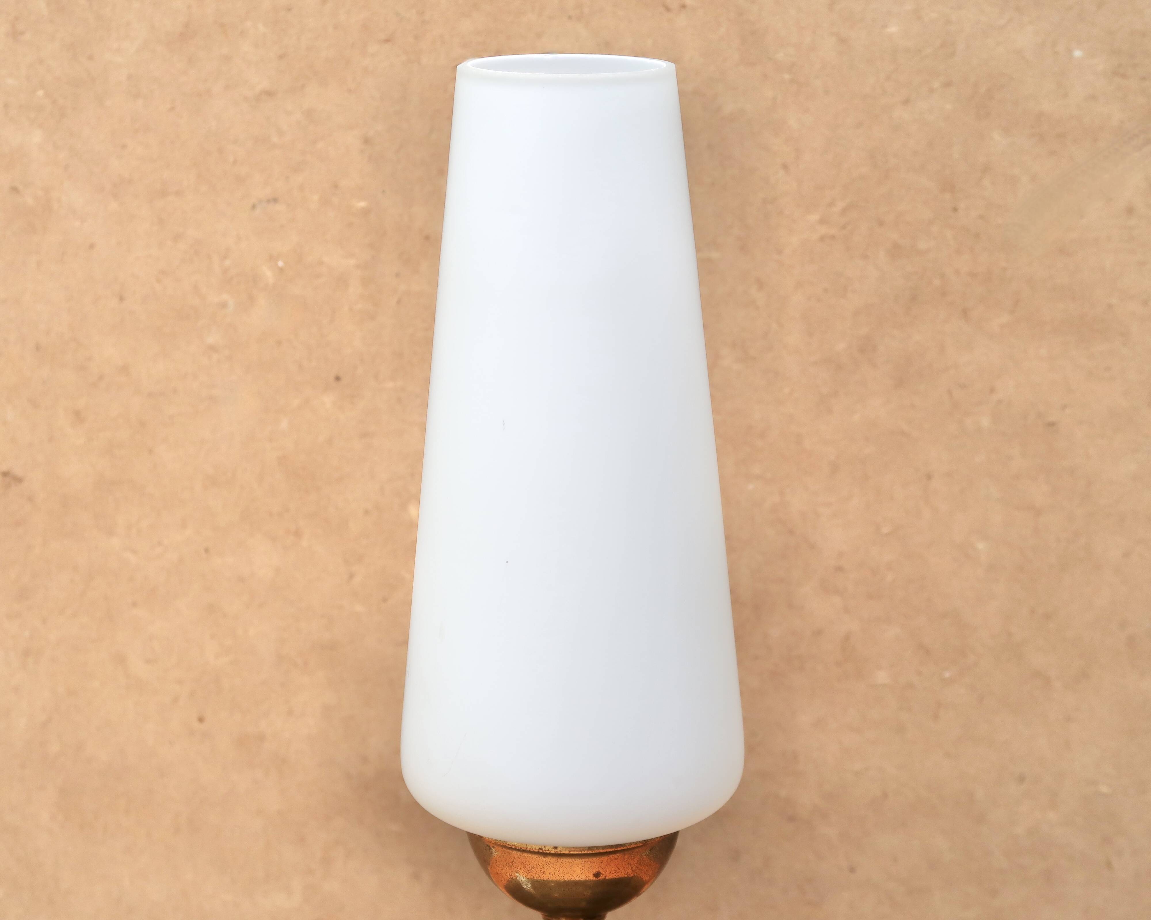 Brass lamp with opaque white opaline, 1950s