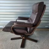 Fauteuil relax relaxant pivotant basculant scandinave en cuir