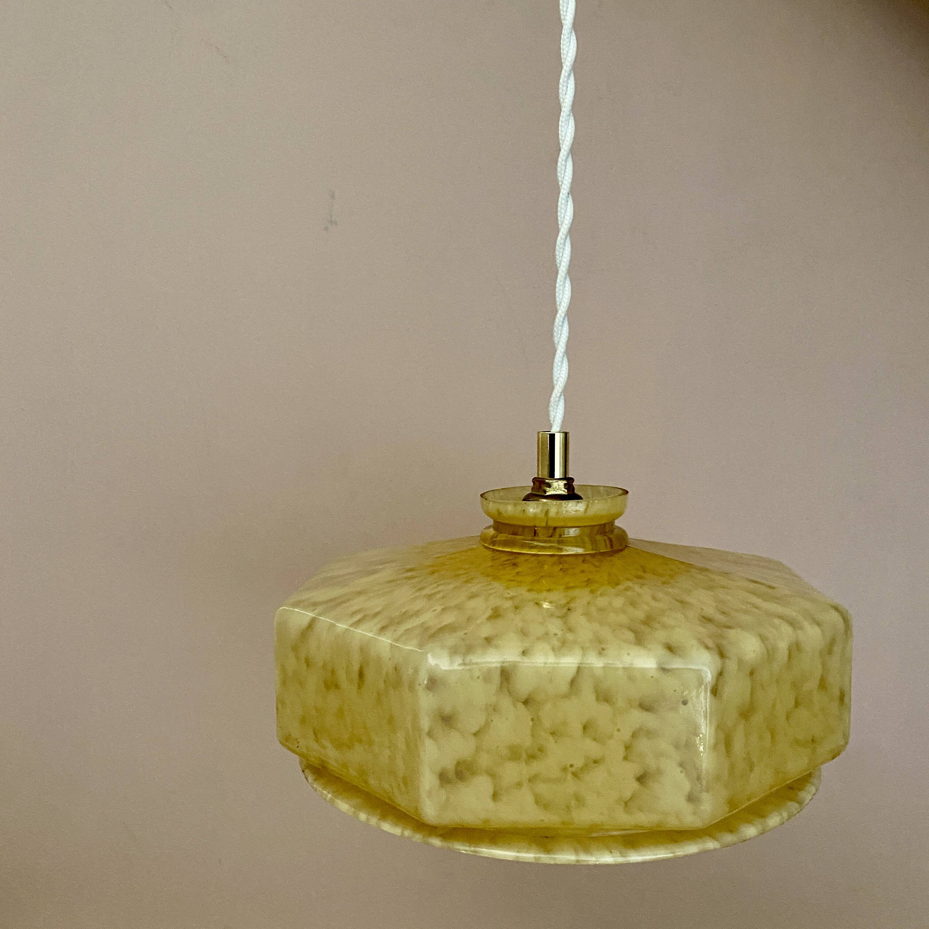 Vintage yellow Clichy glass lampshade pendant light