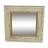 Miroir en bois carré patine jaune et blanc 43 x 43 cm