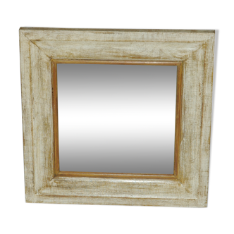 Mirror square wooden patina yellow and white 43 x 43 cm