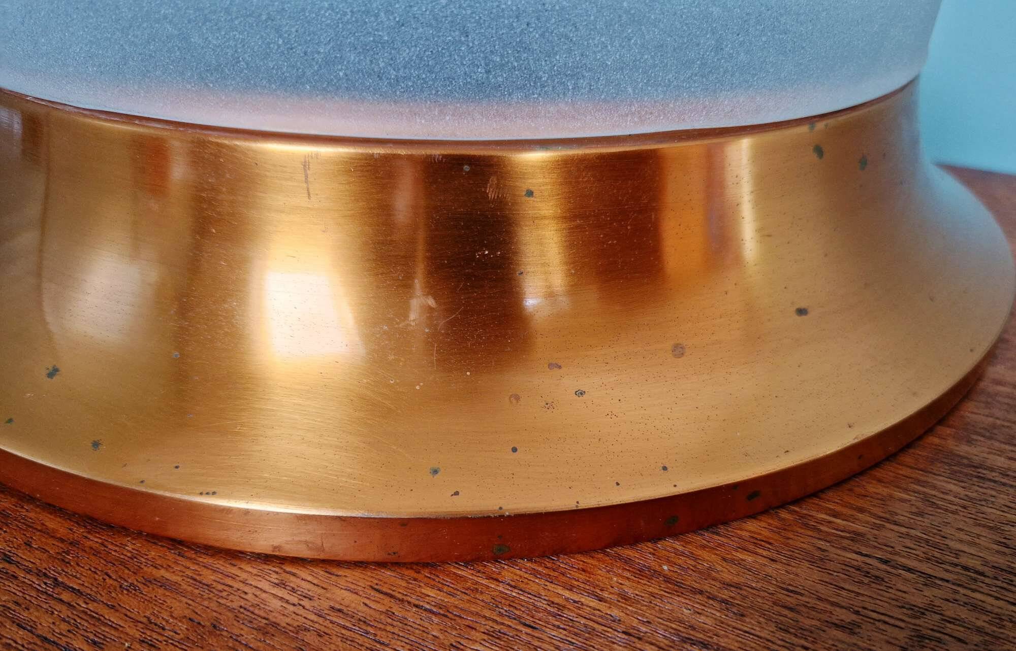 Plafonnier Art Déco en cuivre et verre dépoli, 1930