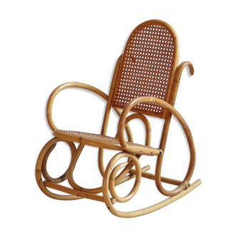 Rocking-chair fauteuil à bascule pour enfant en rotin et cannage