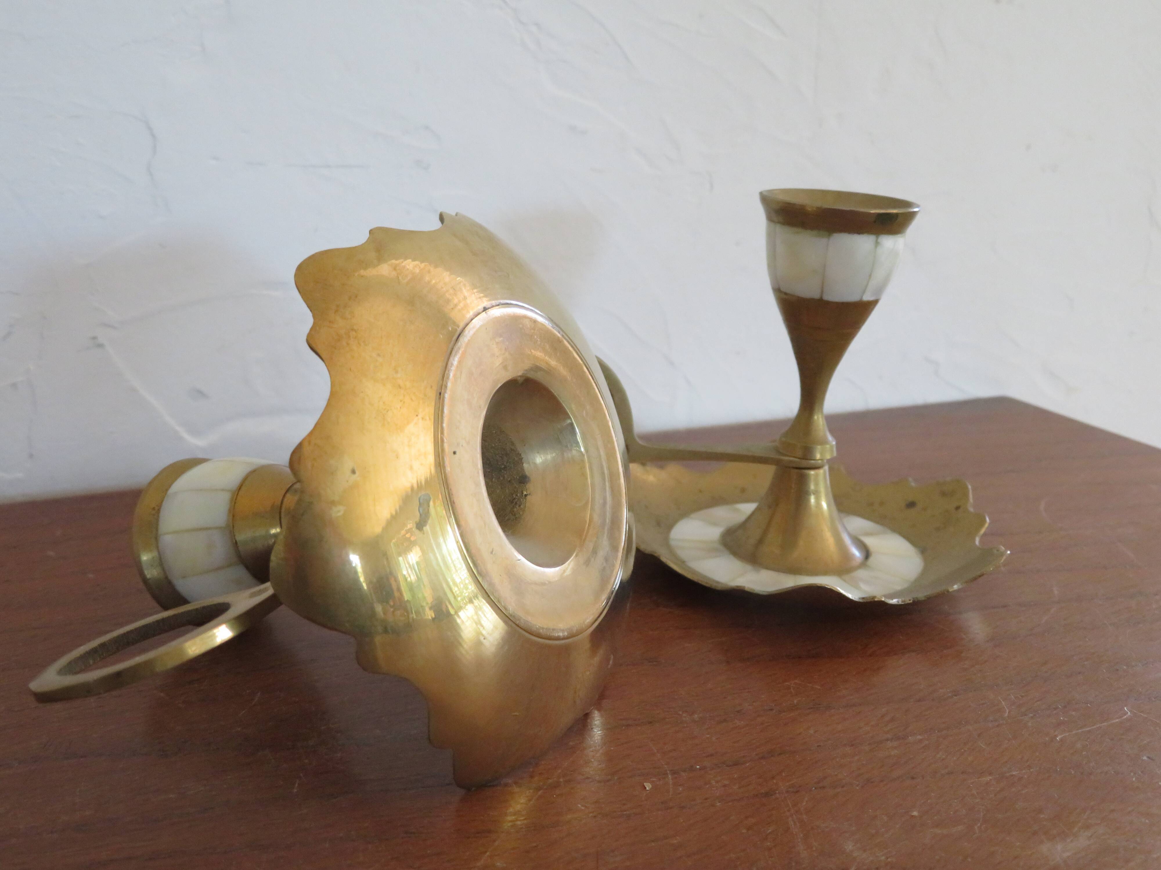 Bougeoirs vintage nacre et laiton