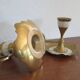 Bougeoirs vintage nacre et laiton