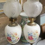 Pair of table lamps transparent lampshades flower pattern