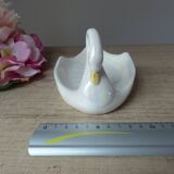 Soap holder or swan trinket in vintage iridescent white ceramic, swan sponge holder, jewelry holder