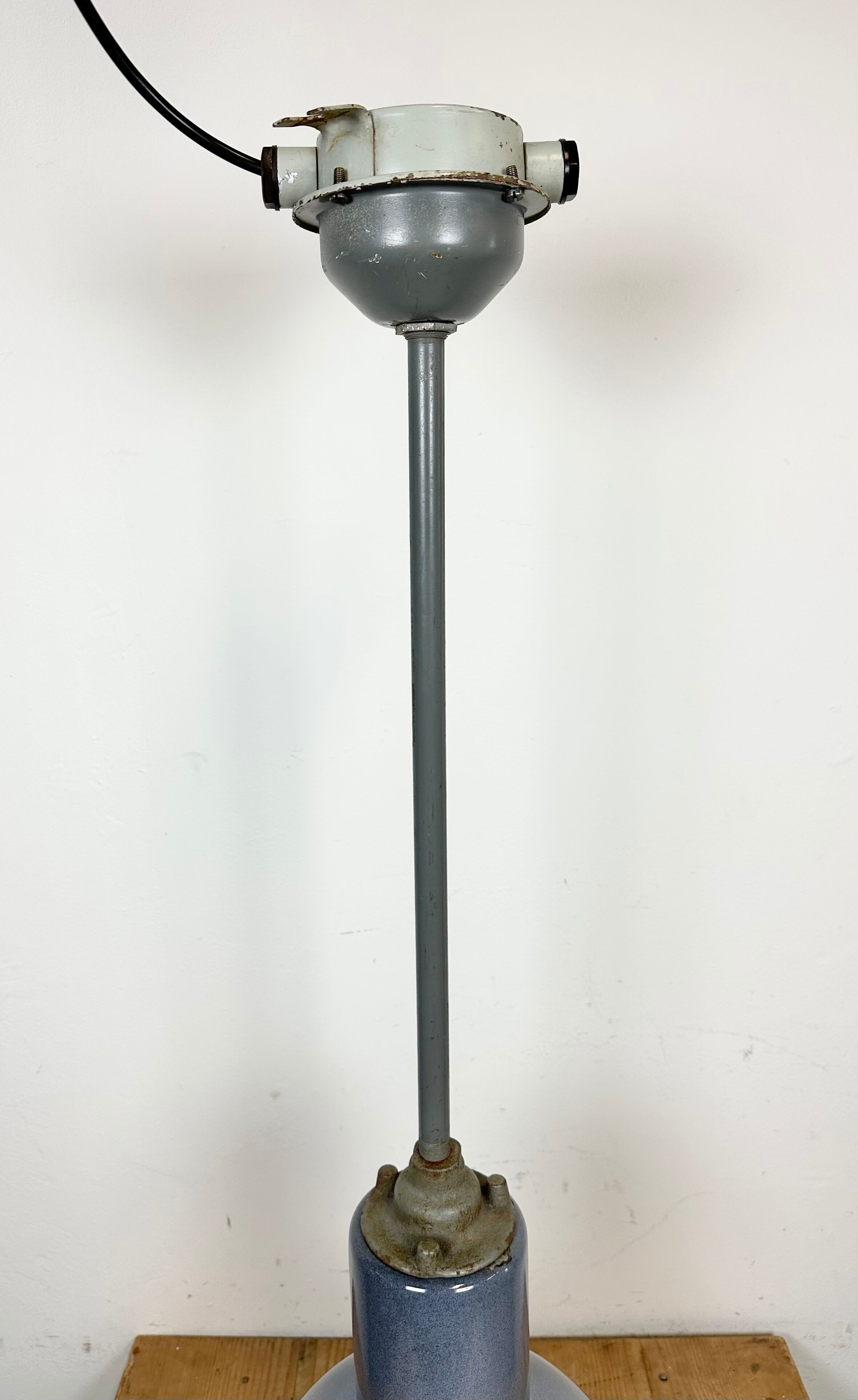 Industrial grey enamel ceiling lamp from Elektrosvit, 1950s