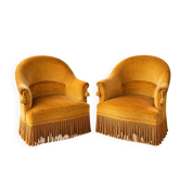 Fauteuil crapaud Napoléon III en velours moutarde  – L’élégance solaire