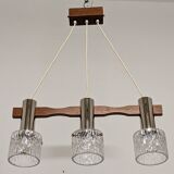 Scandinavian chandelier with 3 lights in teak and glass from the 60s/70s
