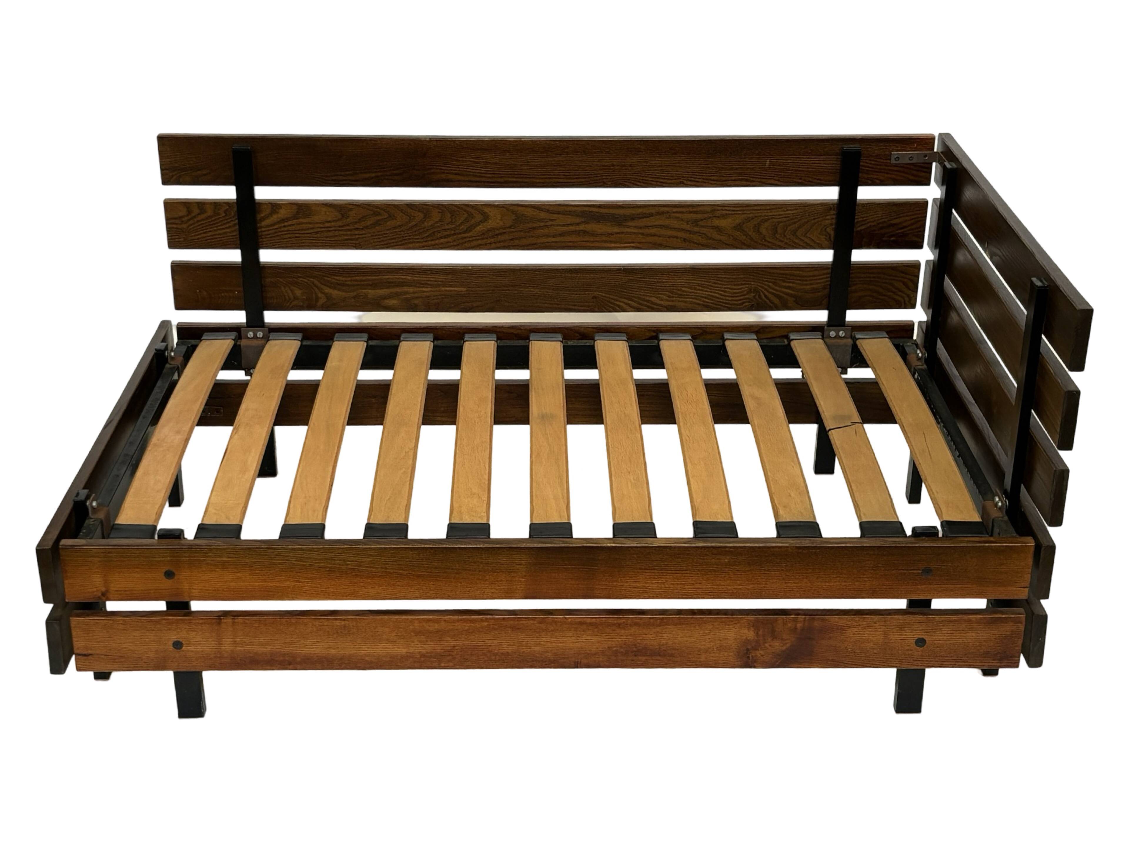 Vintage cognac brown sofa, small slatted model, 1970s