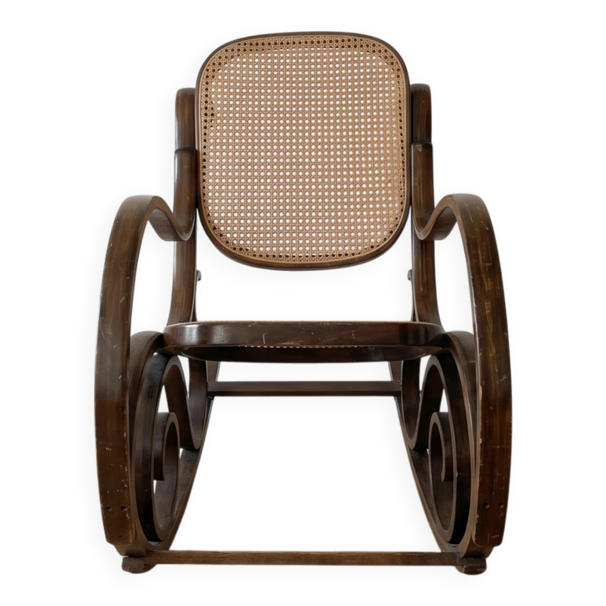 Thonet rocking chair in wood and cane