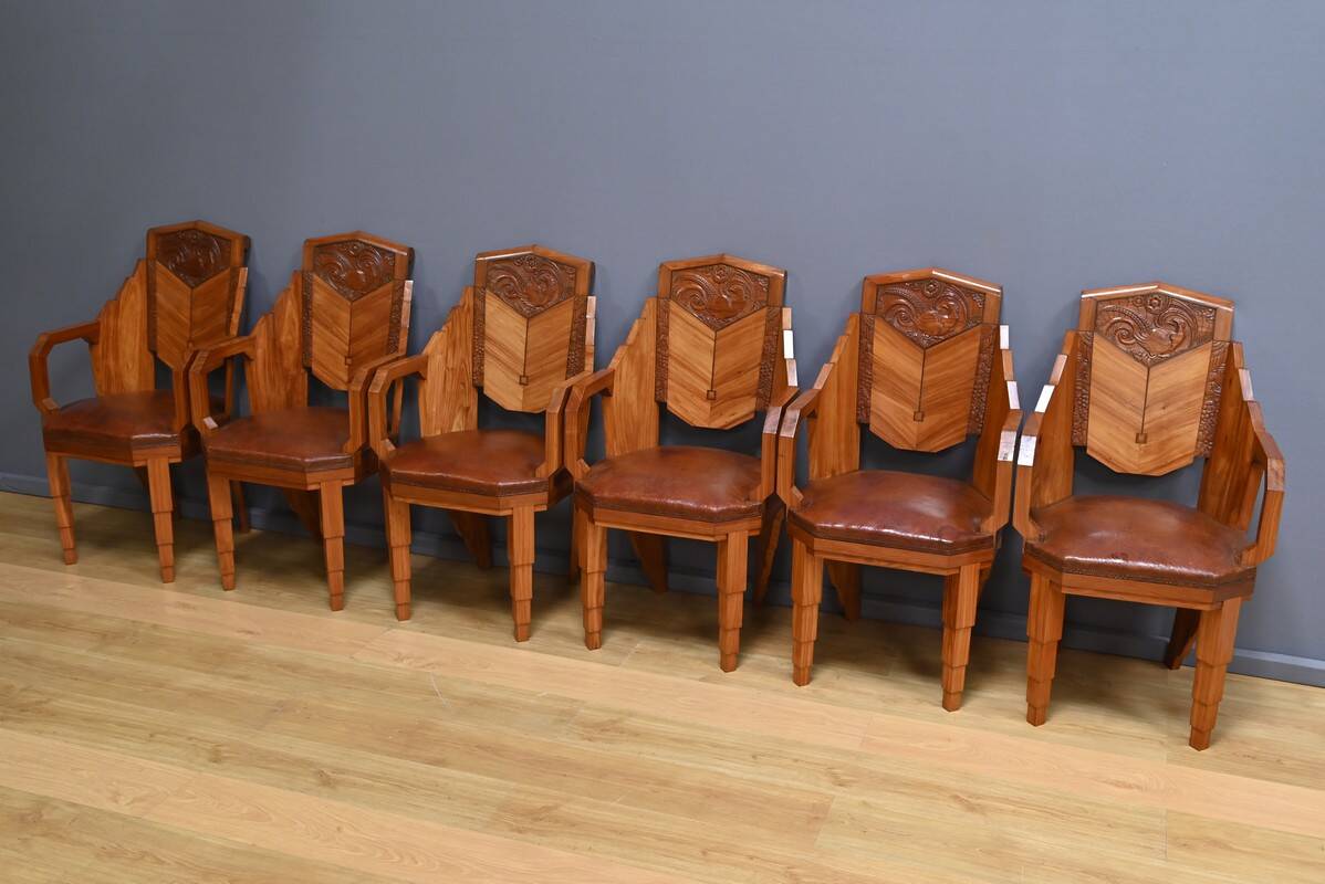 Set of 6 Rosewood Armchairs, Art Deco – 1910