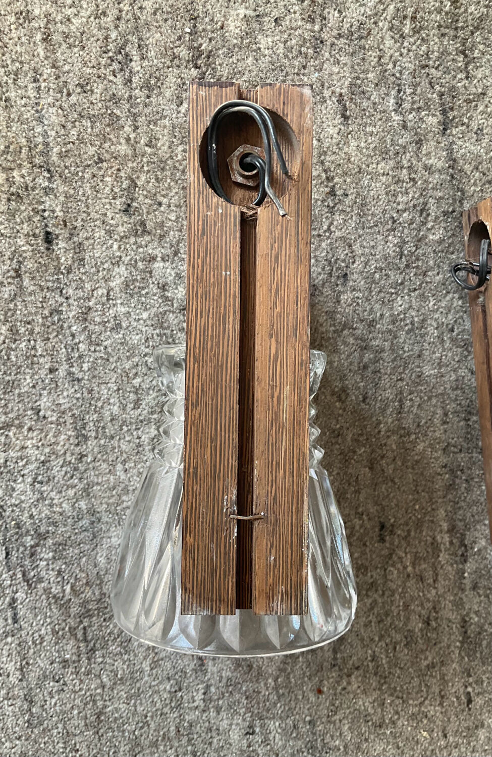 Pair of 60s teak and molded glass sconces