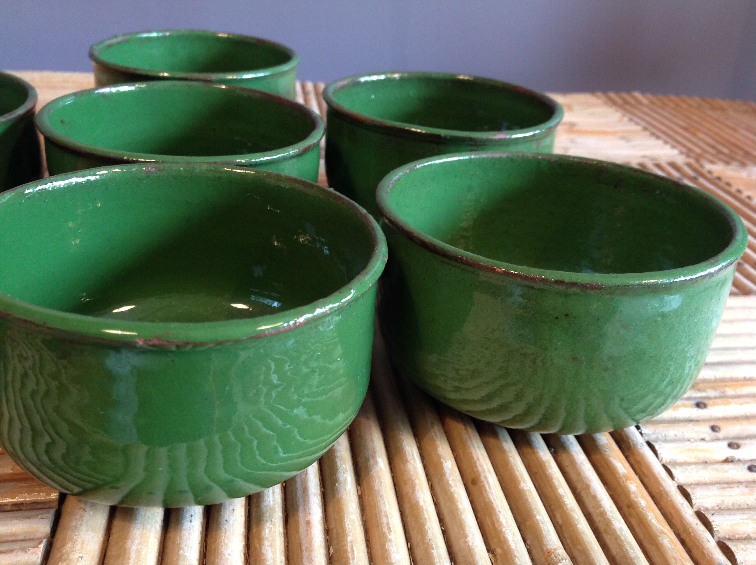 Set of 7 glazed terracotta cups