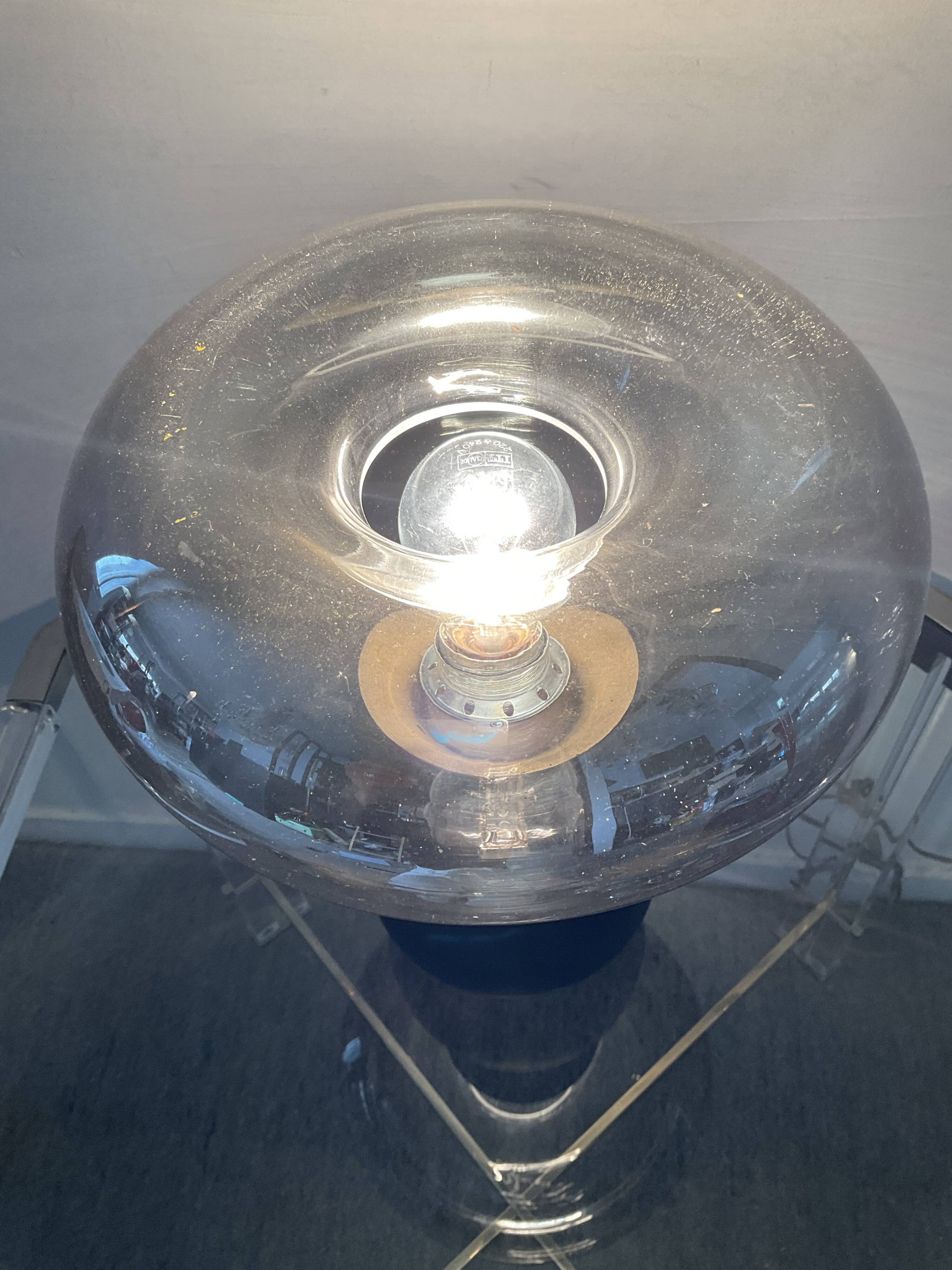 Vintage lamp in metal and smoked glass