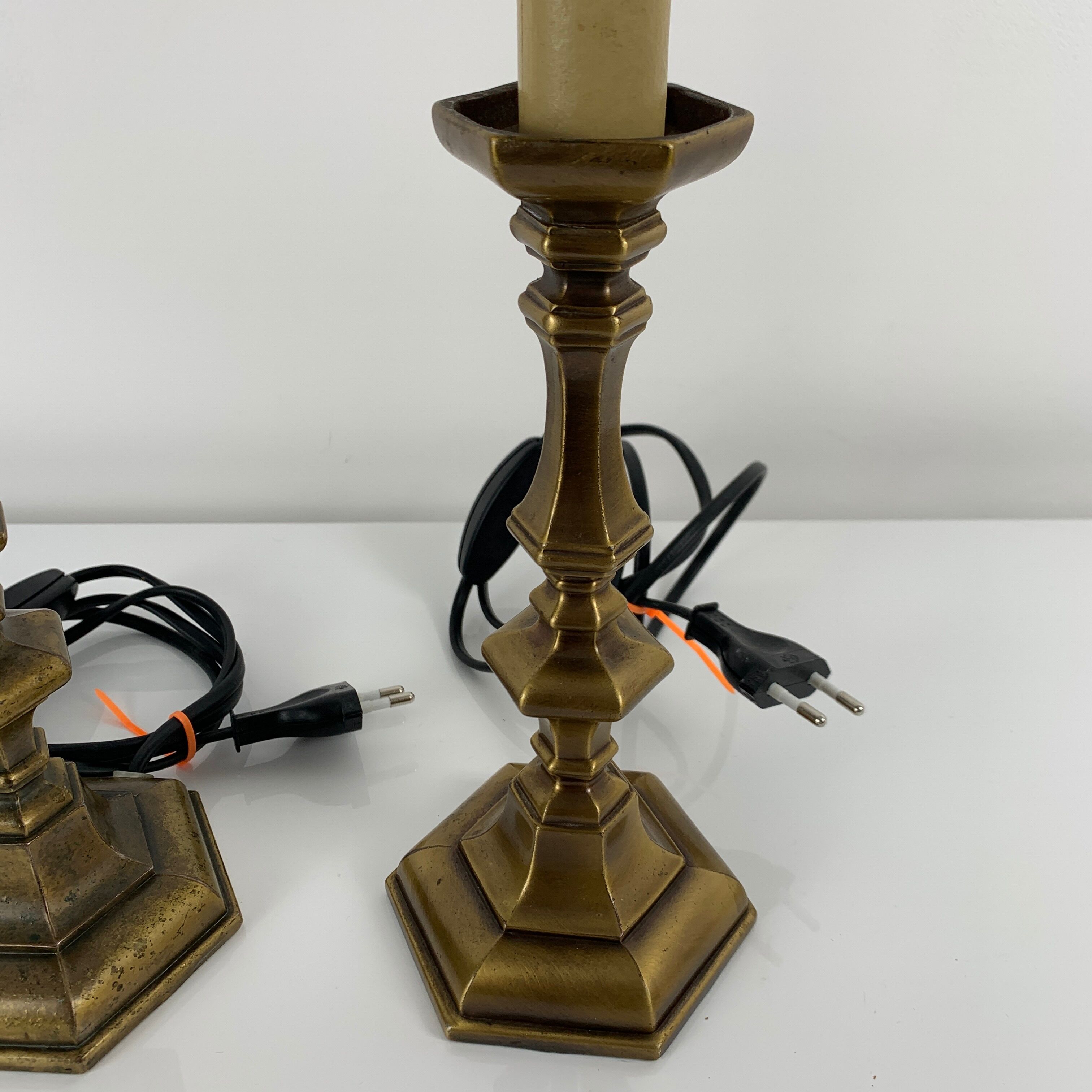 Pair of antique style bronze bedside lamps