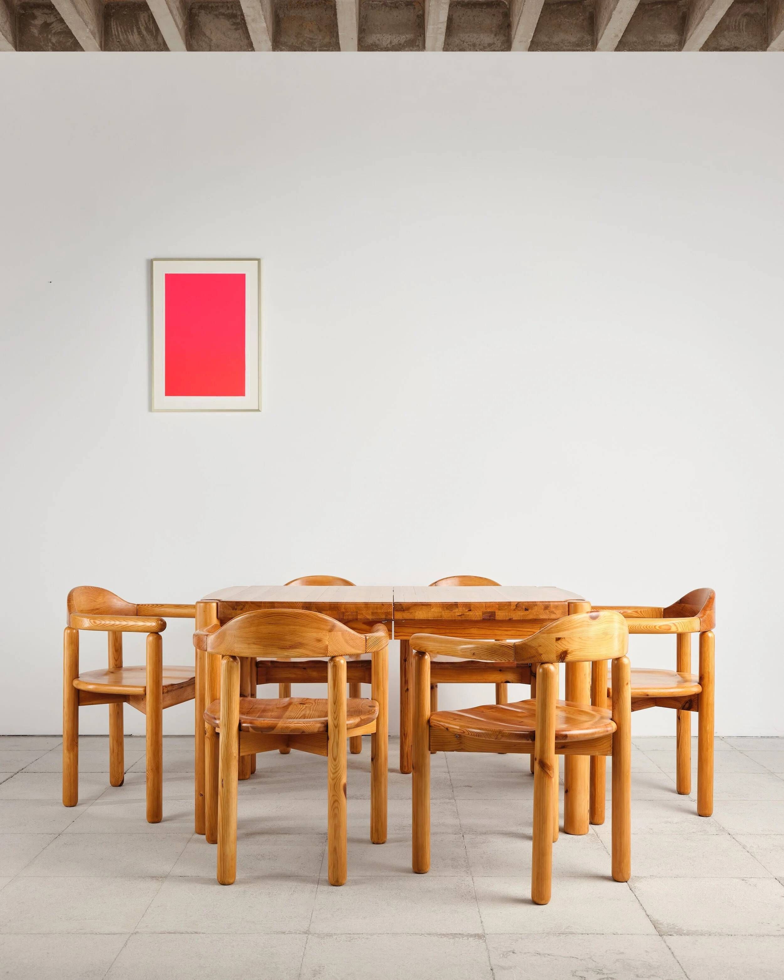 Brutalist table and 6 chairs, Rainer Daumiller, Denmark, 1970s.