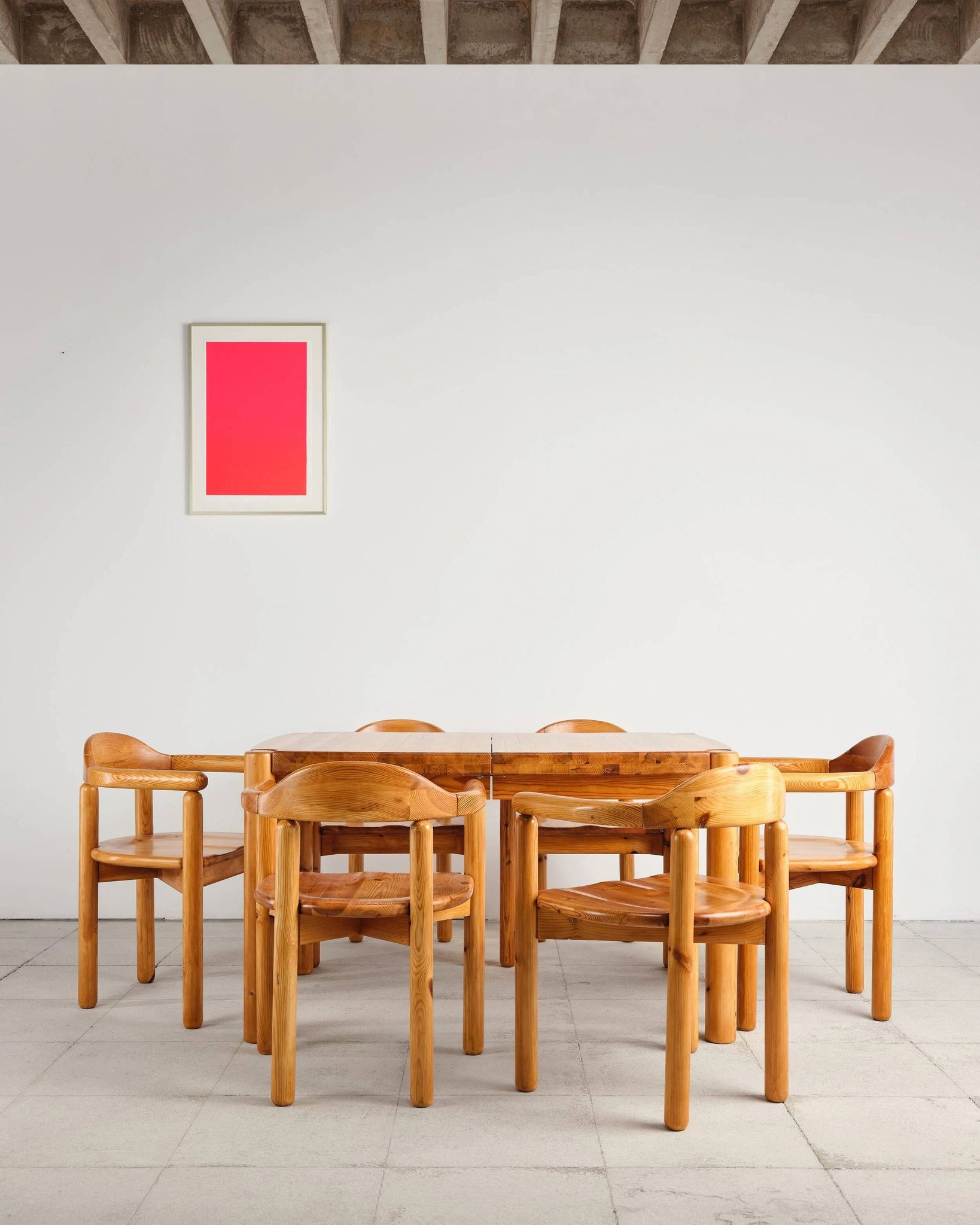 Table et 6 fauteuils brutalistes, Rainer Daumiller, Danemark, années 70