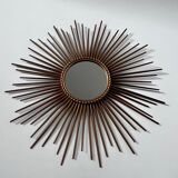 Old sun mirror in gold metal design from the 60s Chaty Vallauris