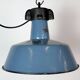 Industrial Blue Enamel Factory Lamp with Cast Iron Top, 1960s