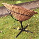 Rattan and iron swivel pod chair, 1960s