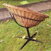 Rattan and iron swivel pod chair, 1960s