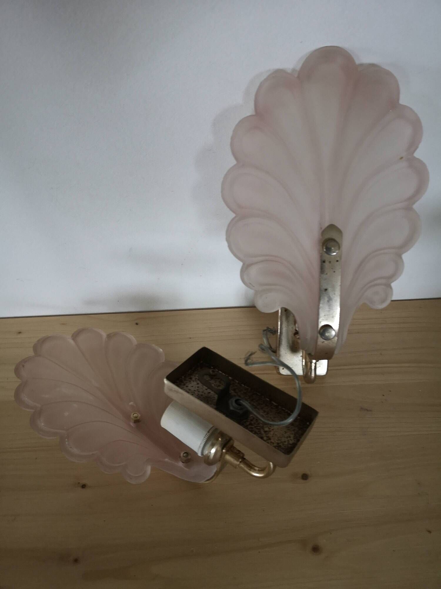 Paire d'appliques en patte de verre, décor florale vintage 70