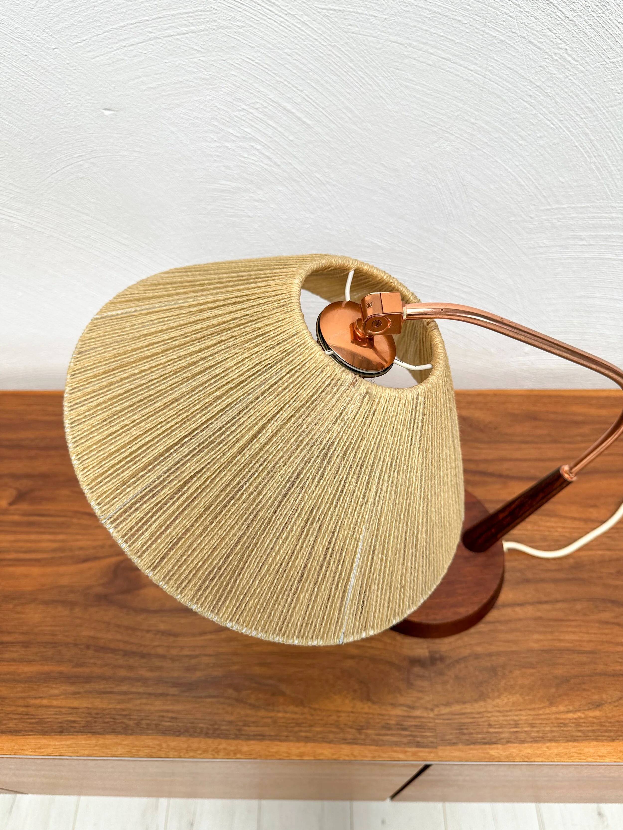 1960s Vintage Teak & Sisal Table Lamp by Temde Leuchten, Switzerland