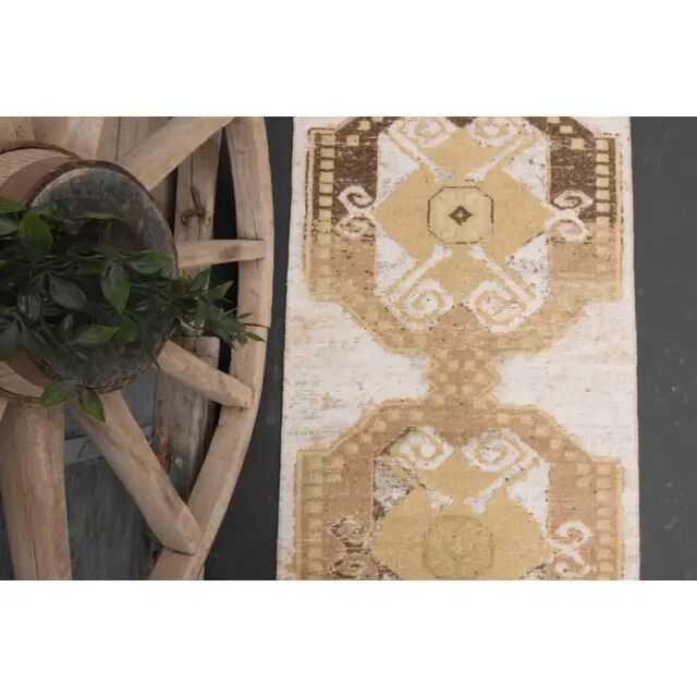 1970s Turkish Hand-Knotted Wool Cotton Beige Runner Rug 73x310