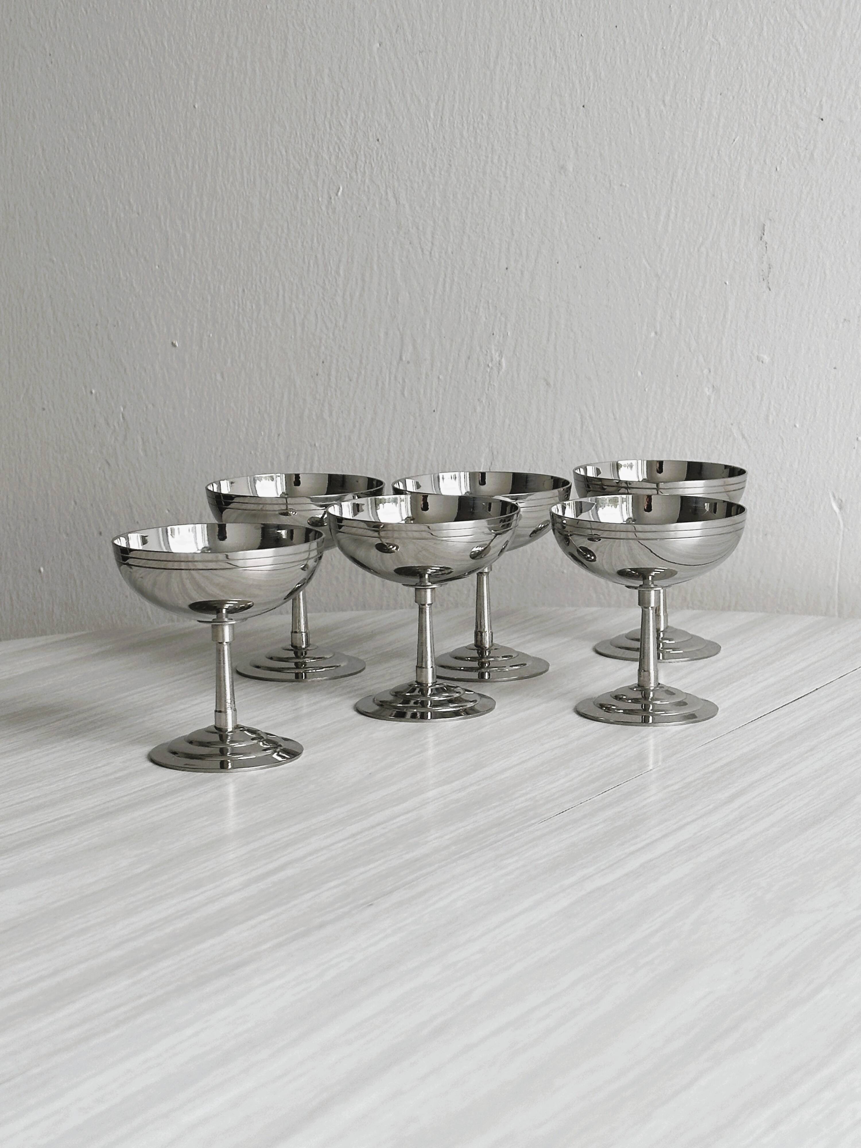 Set of 6 very small silver-plated metal bowls Letang Remy