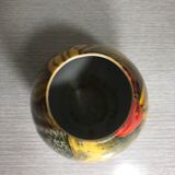 Old ceramic ball vase enamelled drawing fruits interior white vintage