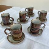 Vintage Rustic Stoneware Coffee Set - 6 Cups + 6 Saucers