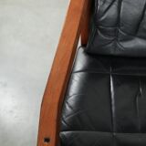 Black leather set of 4 Art Deco design dining chairs with armrests