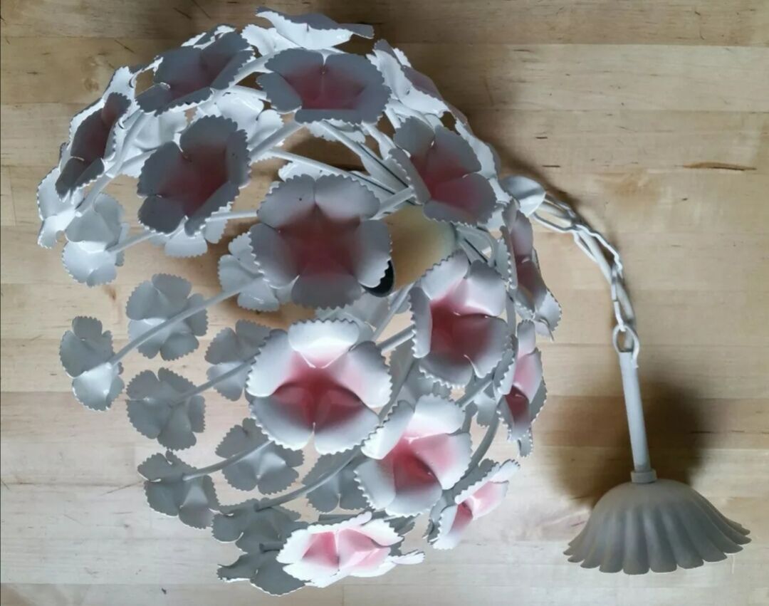 Vintage flowers painted sheet metal hanging lamp
