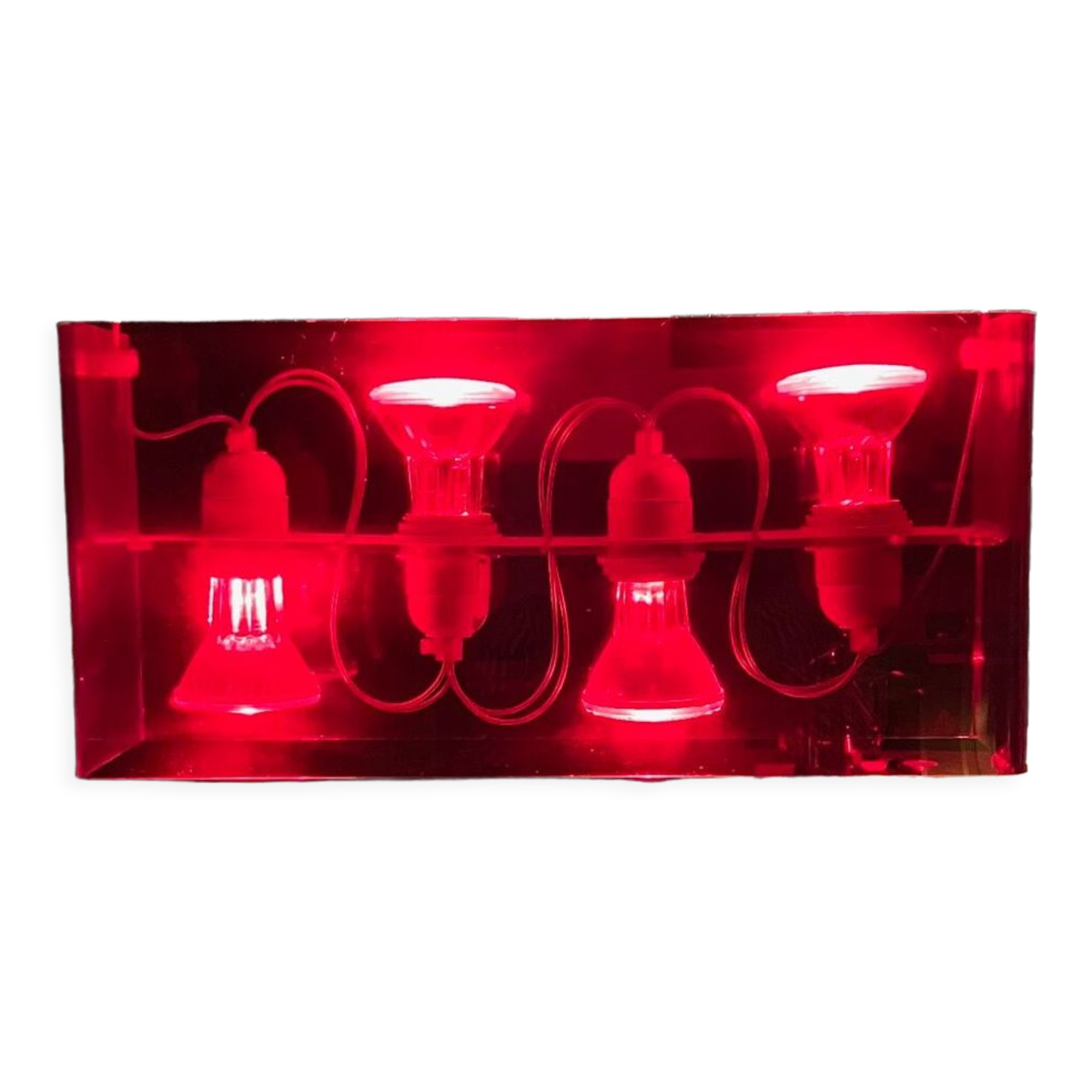 Duplex pendant lamp - Fontana Arte red plexiglass by Carlo Tamborini