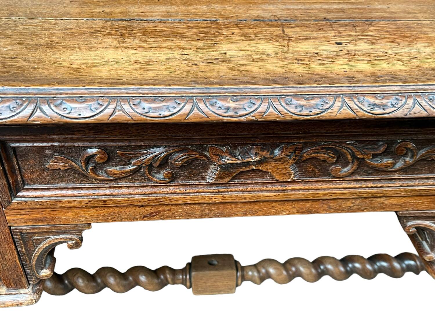 Desk with tiered secret drawer in solid oak Louis XIII