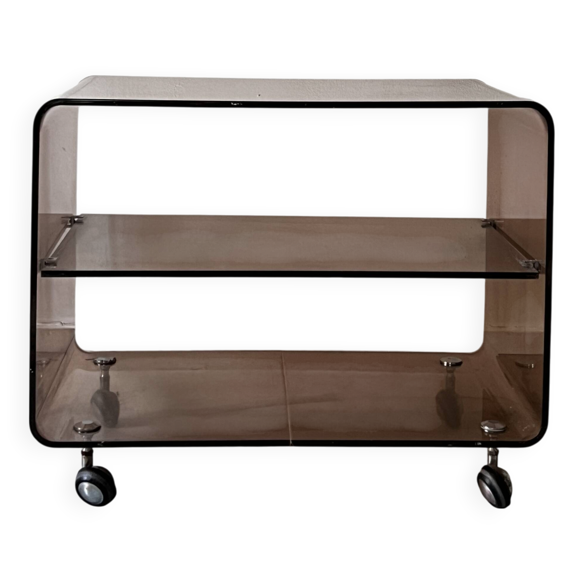 Desserte TV/hifi  en plexiglas fumé par M. DUMAS pour Roche Bobois 1970