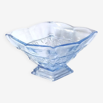 Art deco diamond-shaped vase in light blue color pressed molded glass