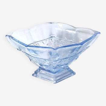 Vase art déco en forme de diamant en verre moulé-pressé couleur bleu clair