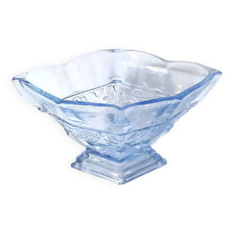 Vase art déco en forme de diamant en verre moulé-pressé couleur bleu clair