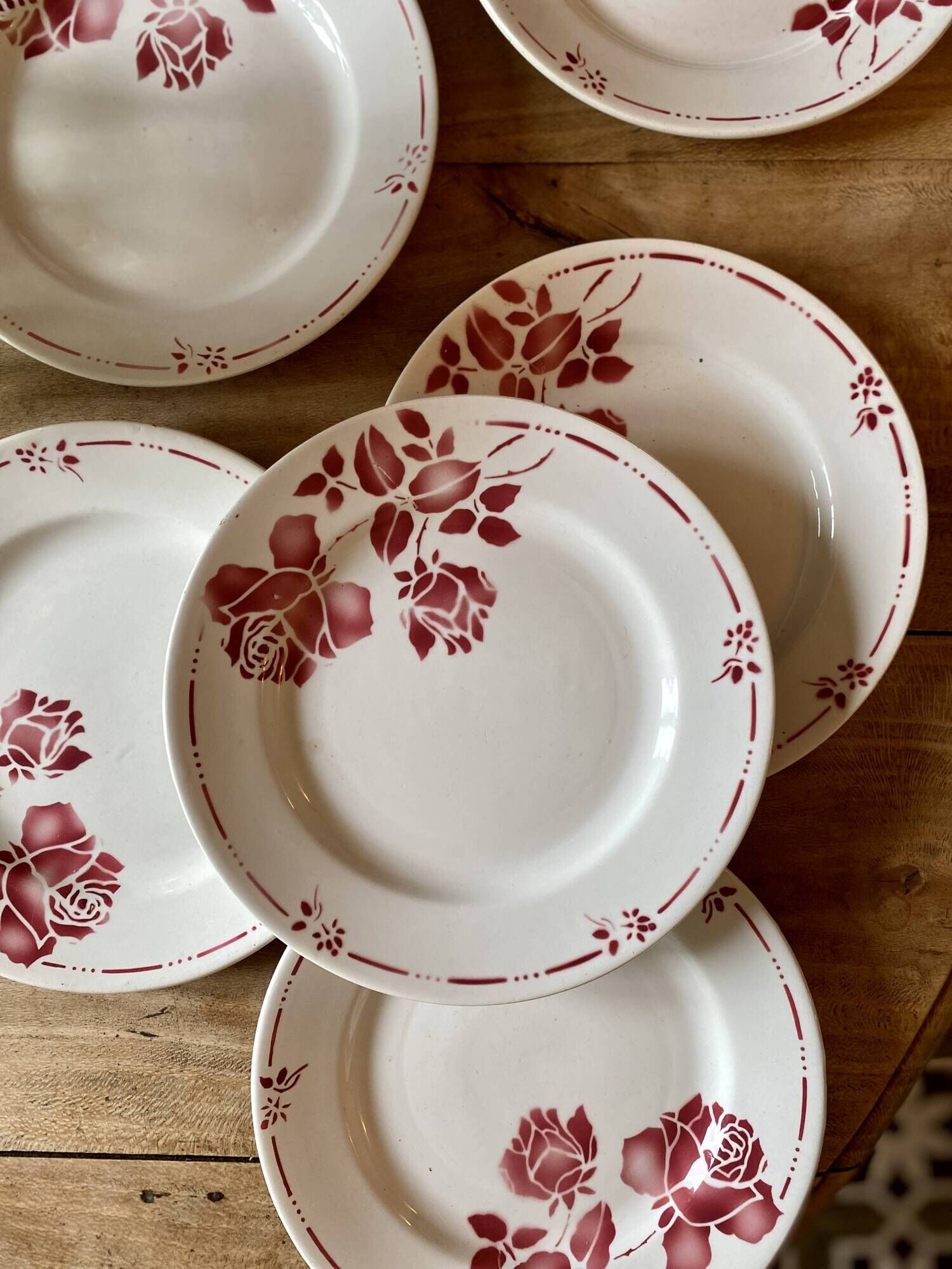 Lot de 6 assiettes plates vintage, modèle Gilbert de Moulin des Loups