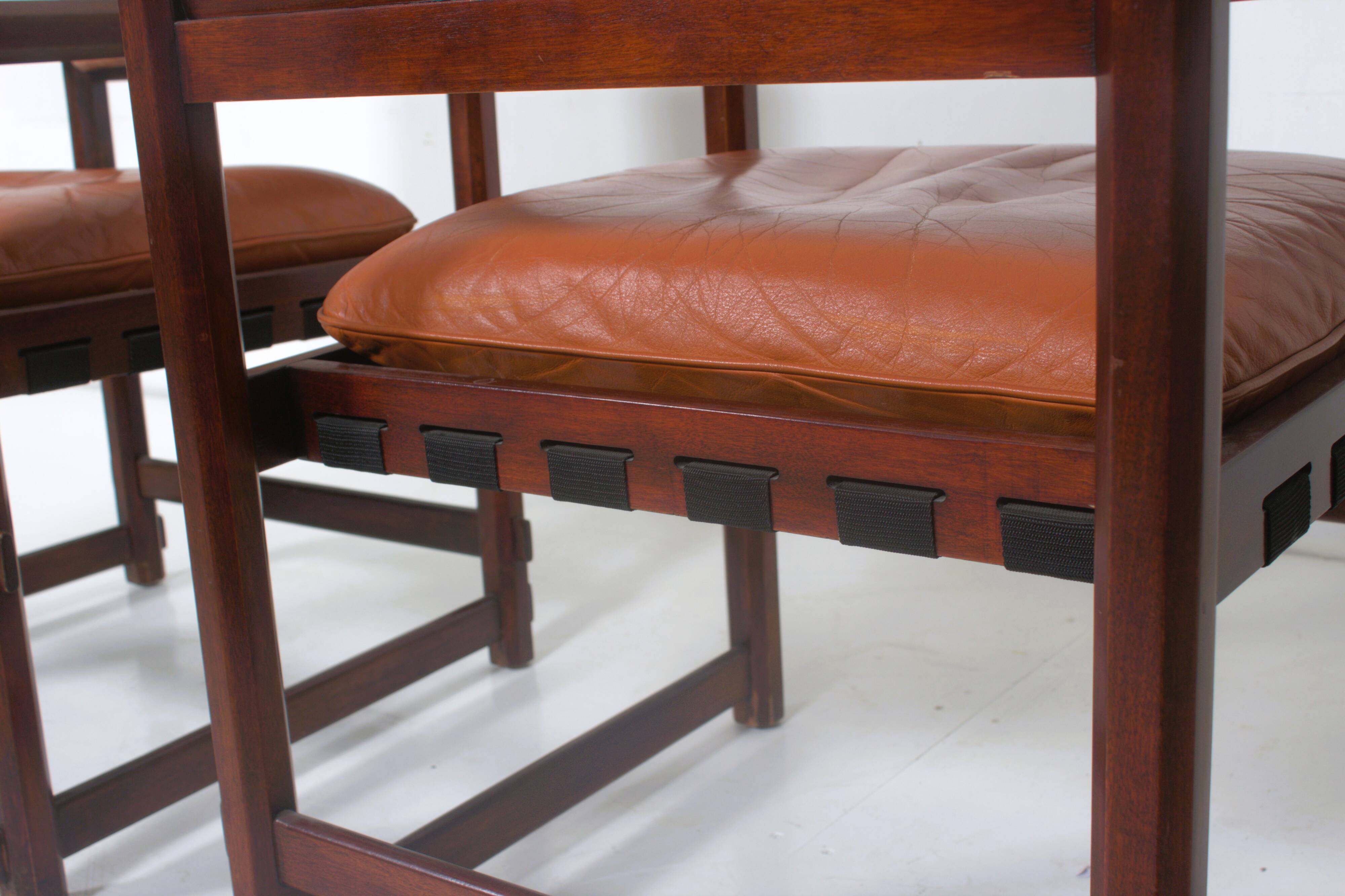 Pair of small leather dining seats or chairs by Edward Wormley