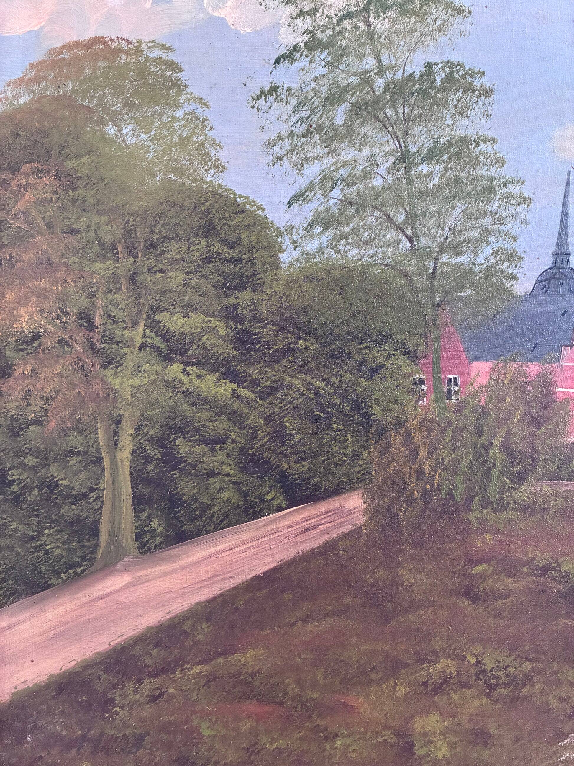 Vintage original landscape oil painting, signed countryside art, c. 1930