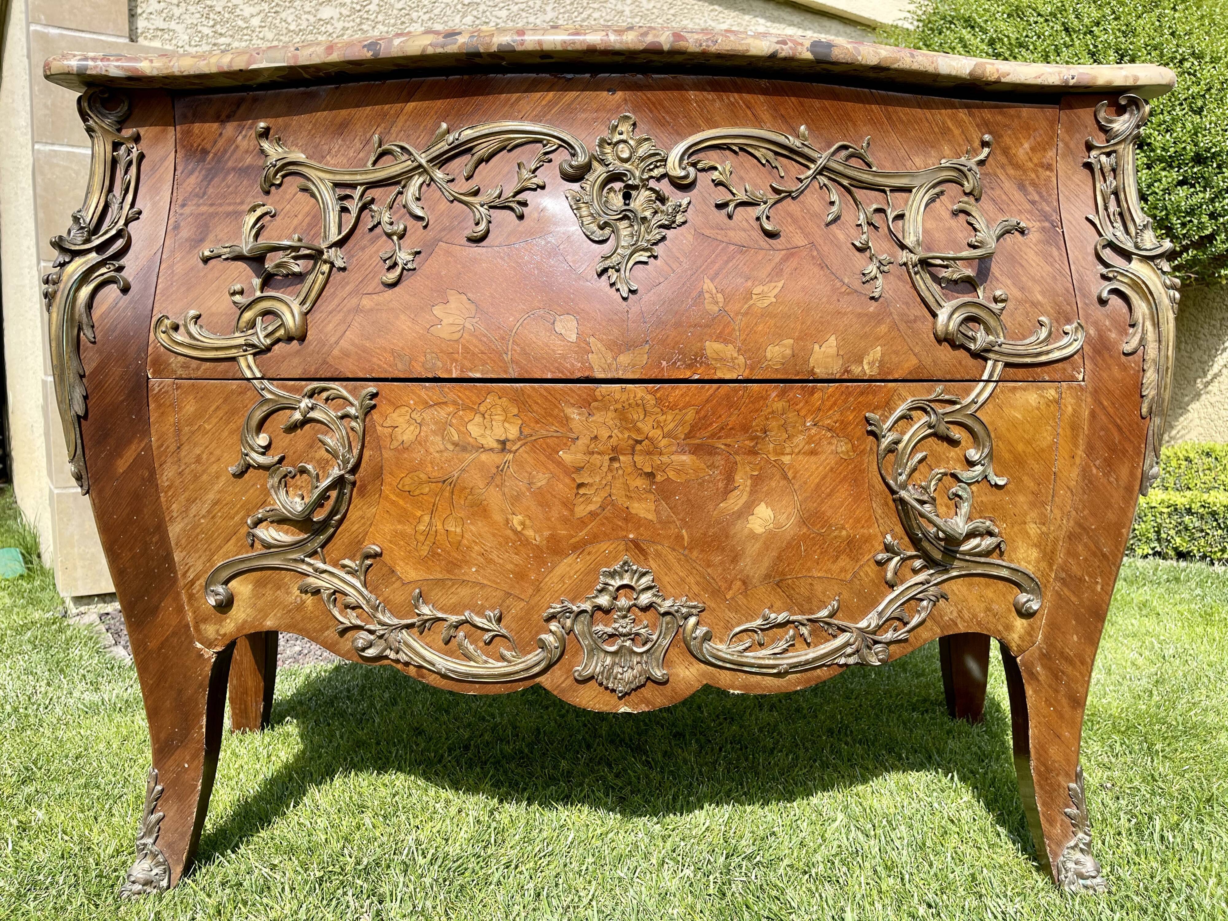 Chest of drawers marquetry & bronze style Louis XV