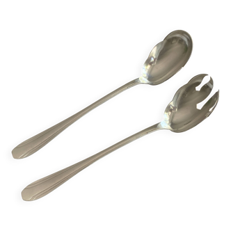 Couverts de service à salade Art Déco en métal argenté - 1930