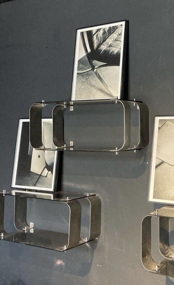 Wall floor in metal and smoked glass, donald singer design usa 1970