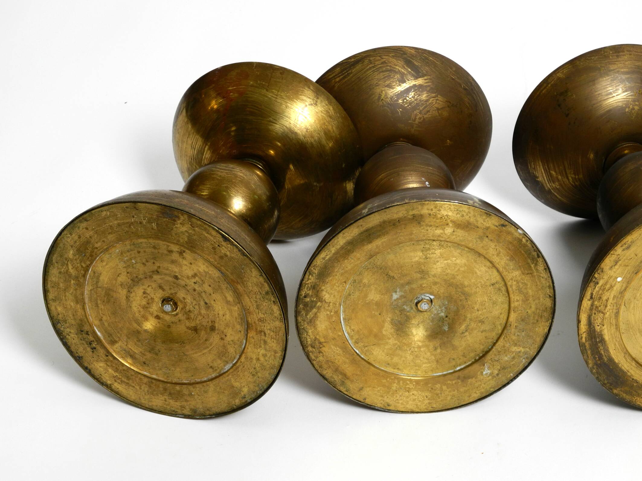 4 rare large heavy Mid Century brass candlesticks from a Bavarian church